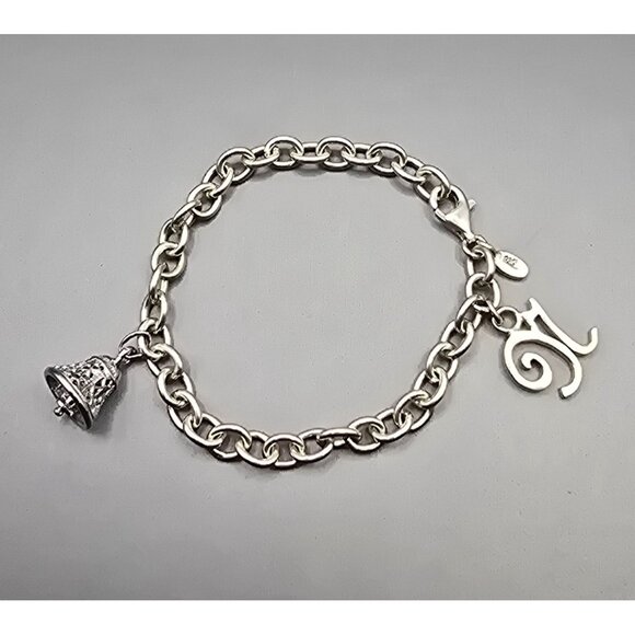 Barse Jewelry - Barse Sterling Silver Cable Link Charm Bracelet 7" Letter N & Bell 18.46g